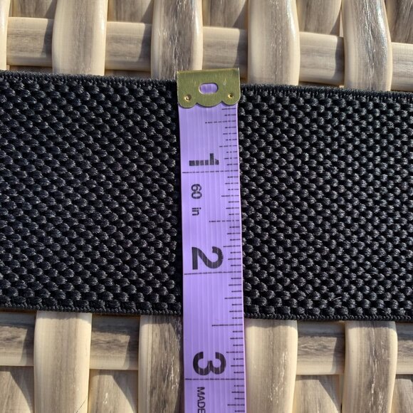 Black Braided Faux Leather Elastic Back Wide Statement Cinch Belt - Picture 8 of 10